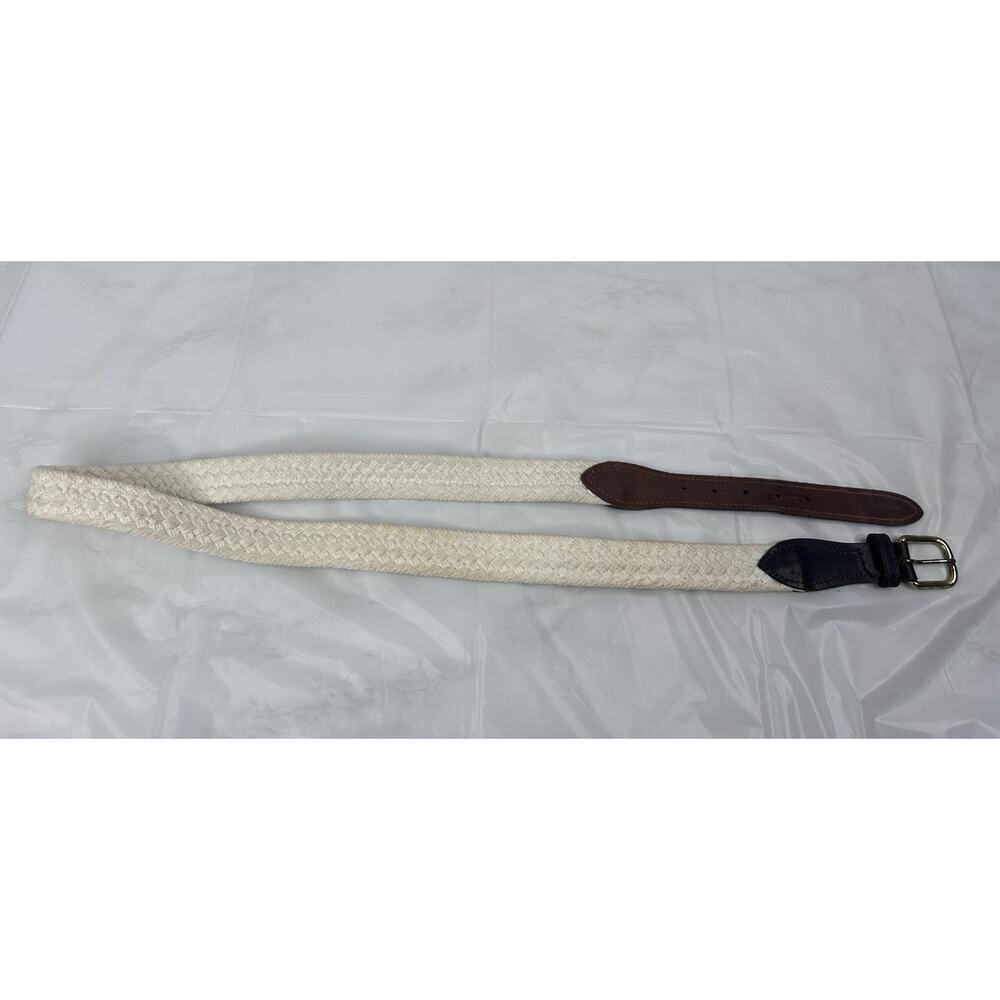 Dockers Men's Brown Leather Off-White Casual Braided Belt Size 40/100 Brass USA